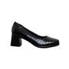 Croc-Embossed Block Heel Pumps - Black