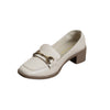Horsebit Block Heel Loafers - Beige