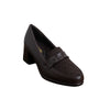 Textured Buckle Block Heel Loafers - Coffee
