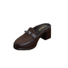 Buckle Block Heel Mules - Coffee
