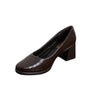 Croc-Embossed Block Heel Pumps - Coffee