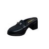 Buckle Block Heel Mules - Black