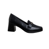 Chain Bit Block Heel Loafers - Black