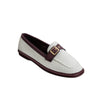 Perforated Buckle Loafers - Beige/Maroon