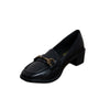 Horsebit Block Heel Loafers - Black