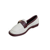 Perforated Buckle Loafers - Beige/Maroon