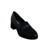 Textured Buckle Block Heel Loafers - Black